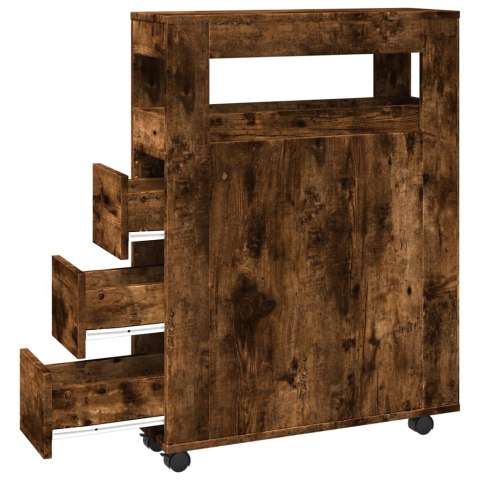 WĄSKA SZAFKA ŁAZIENKOWA NA KÓŁKACH PRZYDYMIONY DĄB