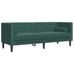 SOFA CHESTERFIELD Z WAŁKAMI 3-OSOBOWA CIEMNOZIELONA AKSAMIT