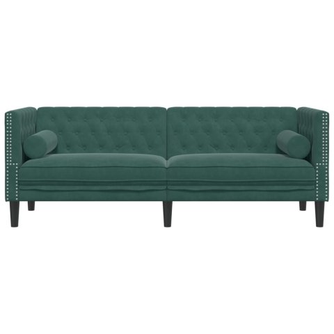 SOFA CHESTERFIELD Z WAŁKAMI 3-OSOBOWA CIEMNOZIELONA AKSAMIT