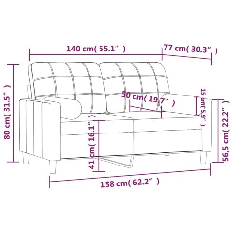 2-OSOBOWA SOFA Z PODUSZKAMI KREMOWA 140CM TKANINA
