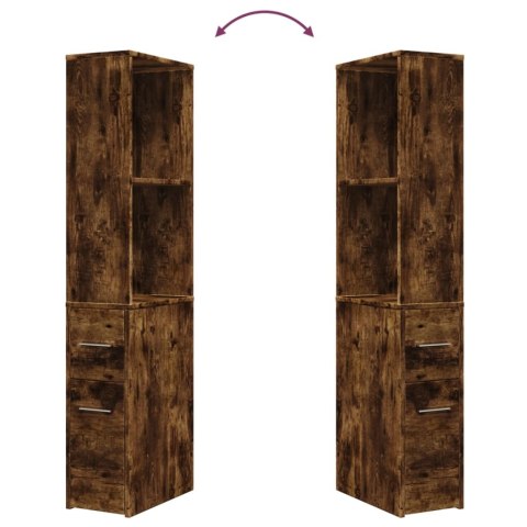 WĄSKA SZAFKA ŁAZIENKOWA NA KÓŁKACH PRZYDYMIONY DĄB