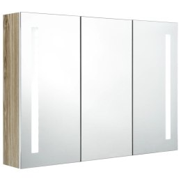 SZAFKA ŁAZIENKOWA Z LUSTREM I LED 89X14X62CM BIAŁO-DĘBOWA