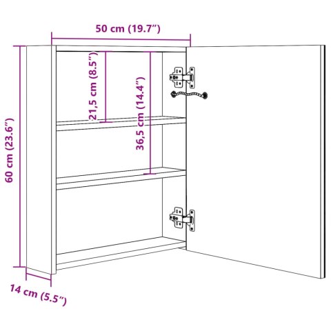 SZAFKA ŁAZIENKOWA Z LUSTREM I LED LŚNIĄCA BIEL 50X14X60CM
