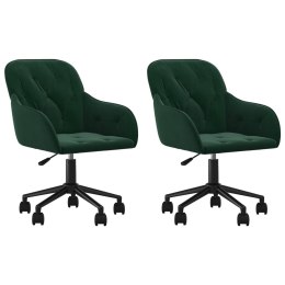 OBROTOWE KRZESŁA STOŁOWE 2 SZT. CIEMNOZIELONE AKSAMITNE