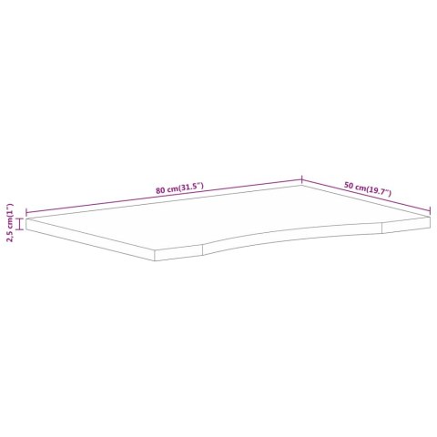 BLAT BIURKA Z WYCIĘCIEM 80X50X2,5CM SUROWE DREWNO MANGO