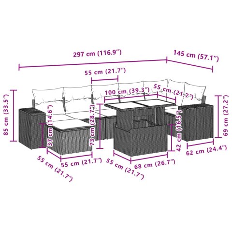 8-CZ. ZESTAW MEBLI OGRODOWYCH Z PODUSZKAMI BEŻOWY POLIRATTAN