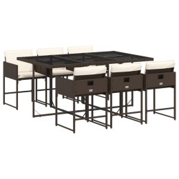 7-CZ. ZESTAW MEBLI OGRODOWYCH Z PODUSZKAMI BRĄZOWY RATTAN PE