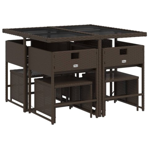 9-CZ. ZESTAW MEBLI OGRODOWYCH Z PODUSZKAMI BRĄZOWY RATTAN PE