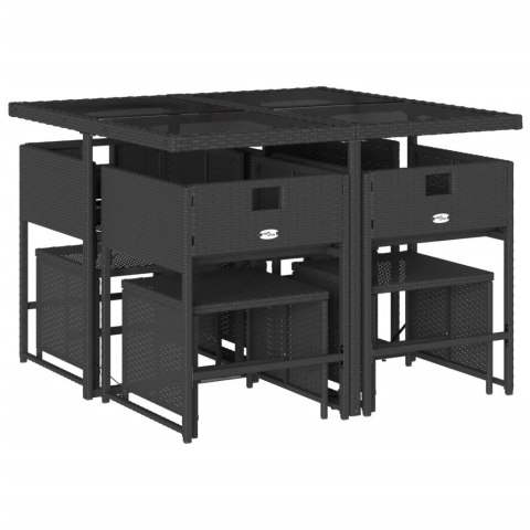 9-CZ. ZESTAW MEBLI OGRODOWYCH Z PODUSZKAMI CZARNY RATTAN PE