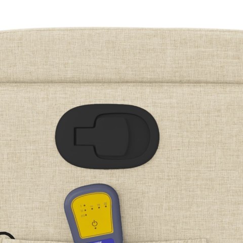 PODNOSZONY FOTEL MASUJĄCY ROZKŁADANY KREMOWY OBITY TKANINĄ