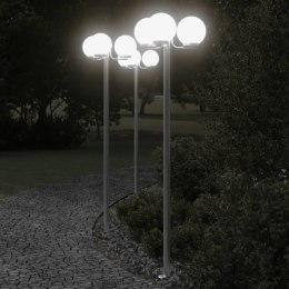 STOJĄCE LAMPY OGRODOWE 3 SZT SREBRNE 215CM STAL NIERDZEWNA