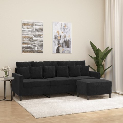 3-OSOBOWA SOFA Z PODNÓŻKIEM CZARNA 180CM AKSAMIT
