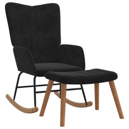 FOTEL BUJANY Z PODNÓŻKIEM CZARNY OBITY AKSAMITEM