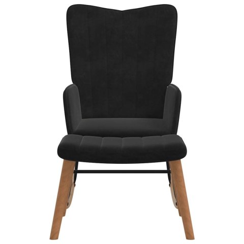 FOTEL BUJANY Z PODNÓŻKIEM CZARNY OBITY AKSAMITEM