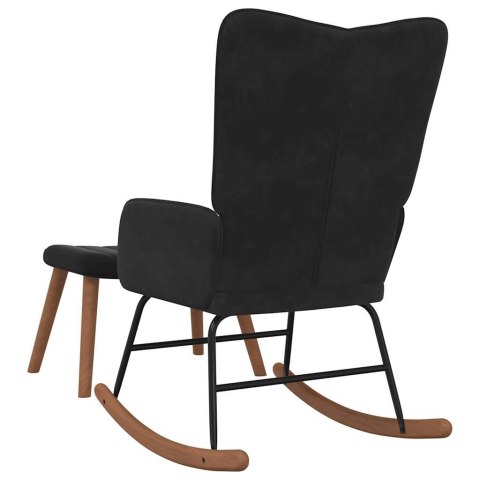 FOTEL BUJANY Z PODNÓŻKIEM CZARNY OBITY AKSAMITEM