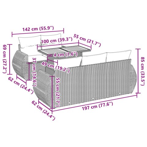 6-CZ. ZESTAW MEBLI OGRODOWYCH Z PODUSZKAMI CZARNY POLIRATTAN