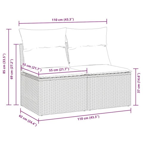 2-CZ. SOFA OGRODOWA Z PODUSZKAMI CZARNY RATTAN PE I AKACJA