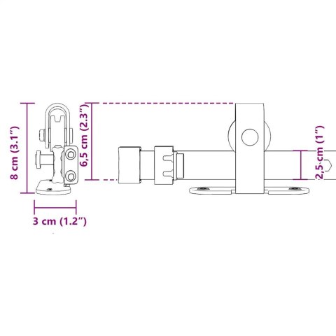 SYSTEM DO DRZWI PRZESUWNYCH DO MEBLI 183CM STAL WĘGLOWA