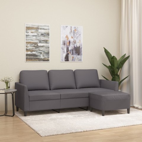 3-OSOBOWA SOFA Z PODNÓŻKIEM SZARY 180CM SZTUCZNA SKÓRA