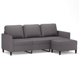 3-OSOBOWA SOFA Z PODNÓŻKIEM SZARY 180CM SZTUCZNA SKÓRA