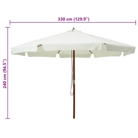 PARASOL OGRODOWY NA DREWNIANYM SŁUPKU 330CM PIASKOWA BIEL