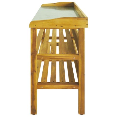 STOLIK DO ROŚLIN Z 2 PÓŁKAMI LITE DREWNO AKACJOWE I CYNK