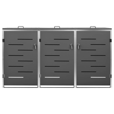 OSŁONA NA 3 KOSZE NA ŚMIECI 207X77,5X112,5CM STAL NIERDZEWNA