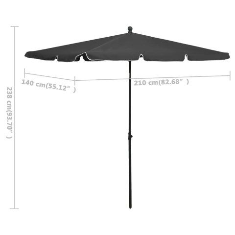 PARASOL OGRODOWY NA SŁUPKU 210X140CM ANTRACYTOWY