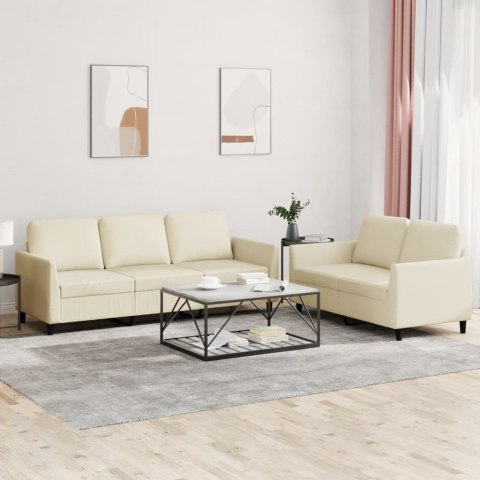 2-OSOBOWA SOFA Z PODUSZKAMI KREMOWA SZTUCZNA SKÓRA