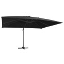 PARASOL WISZĄCY Z LED I ALUMINIOWYM SŁUPKIEM 400X300CM CZARNY