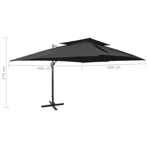 PARASOL WISZĄCY Z PODWÓJNĄ CZASZĄ 400X300CM CZARNY