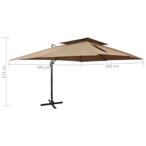 PARASOL WISZĄCY Z PODWÓJNĄ CZASZĄ 400X300CM TAUPE