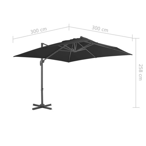 PARASOL WISZĄCY Z ALUMINIOWYM SŁUPKIEM 3X3M CZARNY
