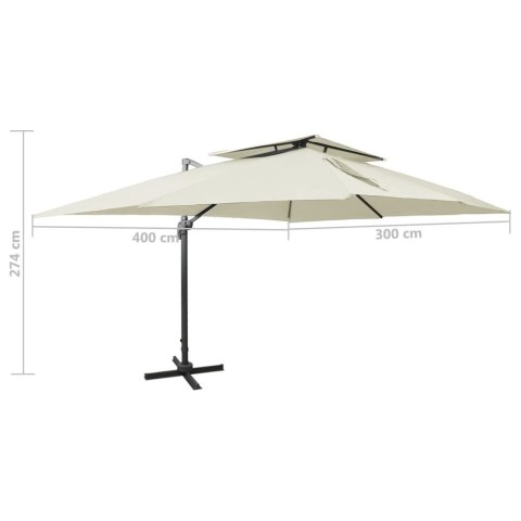PARASOL WISZĄCY Z PODWÓJNĄ CZASZĄ 400X300CM PIASKOWY