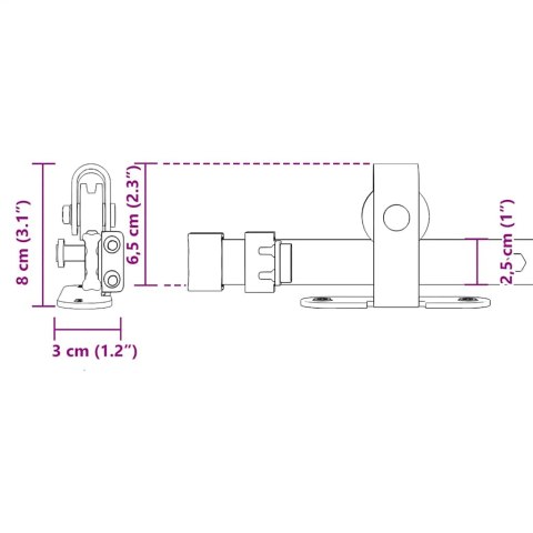 SYSTEM DO DRZWI PRZESUWNYCH DO MEBLI 213CM STAL WĘGLOWA