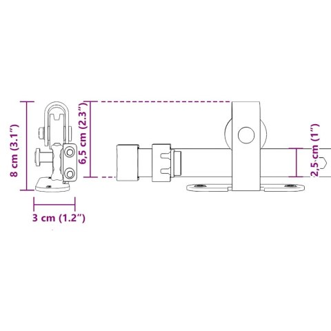 SYSTEM DO DRZWI PRZESUWNYCH DO MEBLI 244CM STAL WĘGLOWA