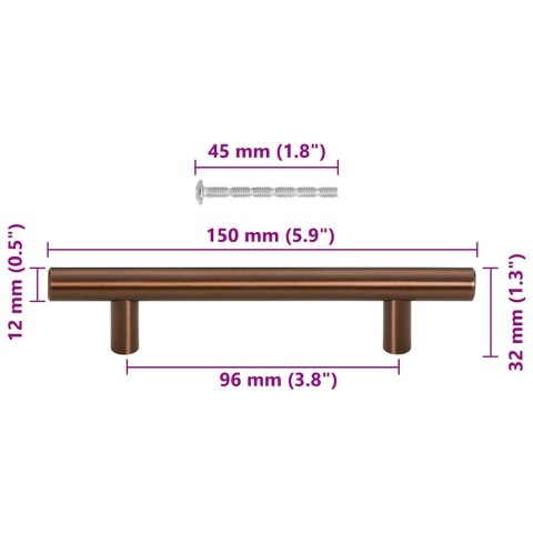 UCHWYTY MEBLOWE DO SZAFEK SZUFLAD KUCHENNYCH 10 SZT. BRĄZ 96MM STAL NIERDZ.