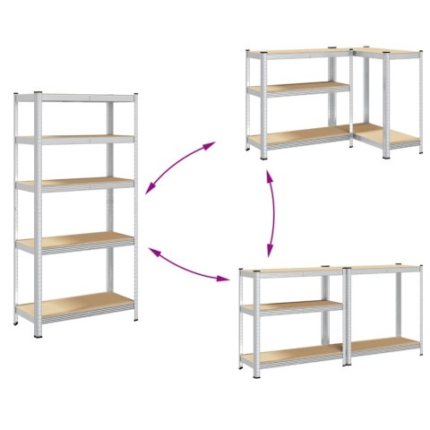 REGAŁ Z 5 PÓŁKAMI SREBRNY STAL I
