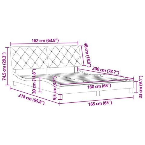 RAMA ŁÓŻKA BEZ MATERACA JASNOSZARA 160X200CM AKSAMITNA
