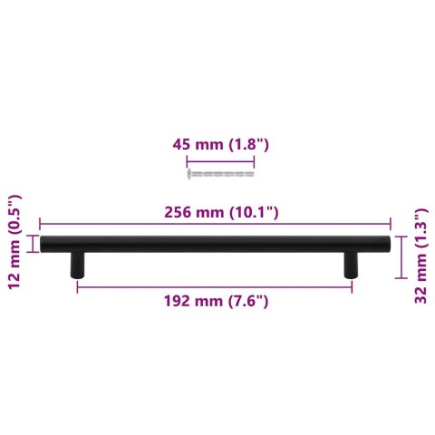 UCHWYTY DO SZAFEK 5 SZT. CZARNE 192MM STAL NIERDZEWNA