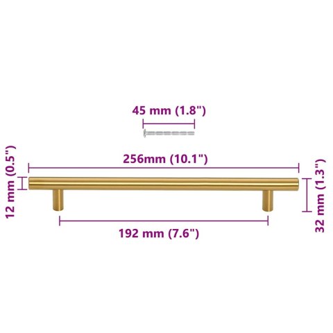 UCHWYTY DO SZAFEK 5 SZT. ZŁOTE 192MM STAL NIERDZEWNA