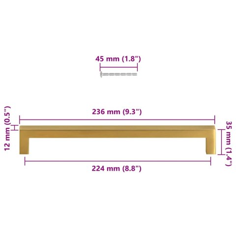 UCHWYTY DO SZAFEK 5 SZT. ZŁOTE 224MM STAL NIERDZEWNA