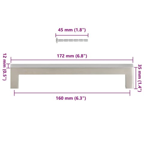 UCHWYTY MEBLOWE DO SZAFEK SZUFLAD KUCHENNYCH 10 SZT. SREBRNE 160MM STAL NIERDZ.