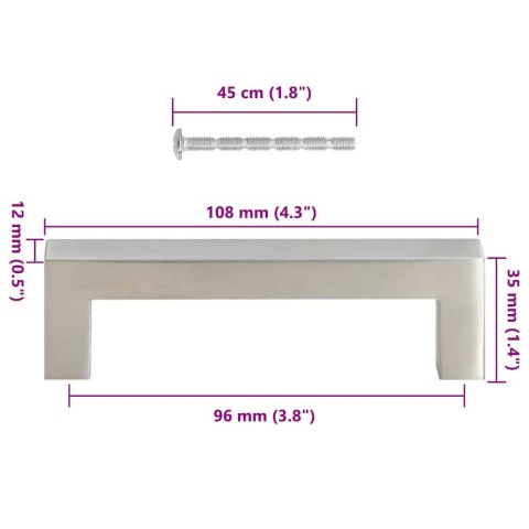 UCHWYTY MEBLOWE DO SZAFEK SZUFLAD KUCHENNYCH 10 SZT. SREBRNE 96MM STAL NIERDZ.