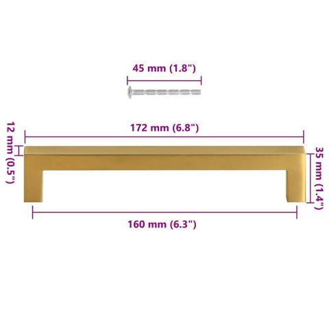 UCHWYTY MEBLOWE DO SZAFEK SZUFLAD KUCHENNYCH 10 SZT. ZŁOTE 160MM STAL NIERDZ.