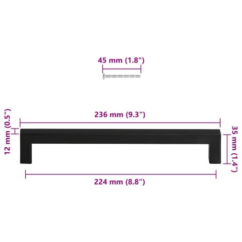 UCHWYTY MEBLOWE DO SZAFEK SZUFLAD KUCHENNYCH 5 SZT. CZARNE 224MM STAL NIERDZ.