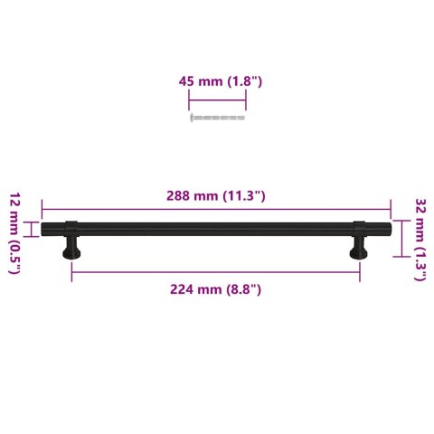 UCHWYTY MEBLOWE DO SZAFEK SZUFLAD KUCHENNYCH 5 SZT. CZARNE 224MM STAL NIERDZ.