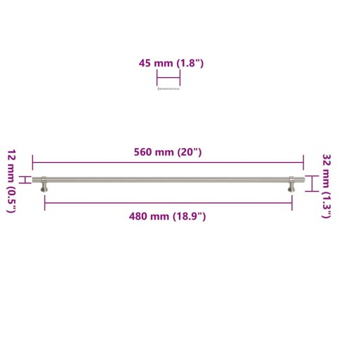 UCHWYTY MEBLOWE DO SZAFEK SZUFLAD KUCHENNYCH 5 SZT. SREBRNE 480MM STAL NIERDZ.