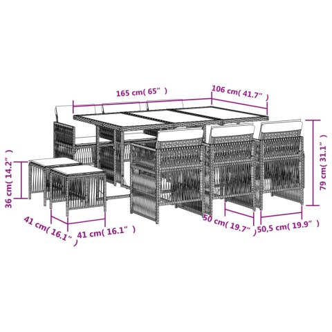 11-CZ. ZESTAW MEBLI DO OGRODU Z PODUSZKAMI CZARNY RATTAN PE