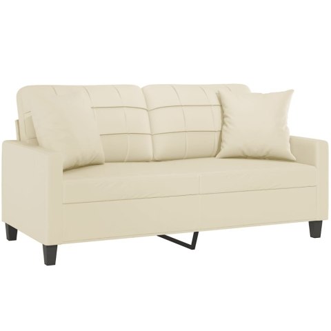 2-OSOBOWA SOFA Z PODUSZKAMI KREMOWA 140CM SZTUCZNA SKÓRA